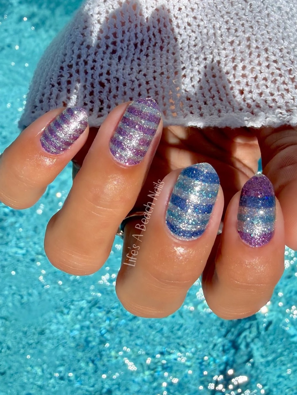 *Exclusive* Color Street: Silver Linings | Stripes Glitter Blue Turquoise Pink - Picture 5 of 10
